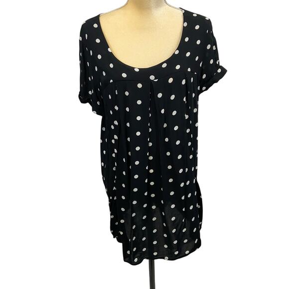 Holding Horses Tunic Short Sleeves Top Polka Dot Black White With Pockets Large - Picture 1 of 9